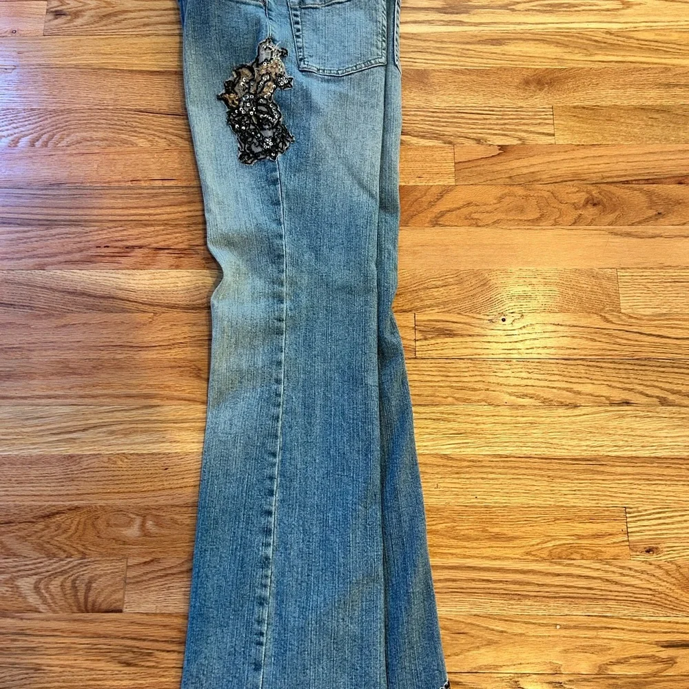 INC International Concepts Blue Wide-Leg Jeans with Black Embellishment - Picture 4 of 8